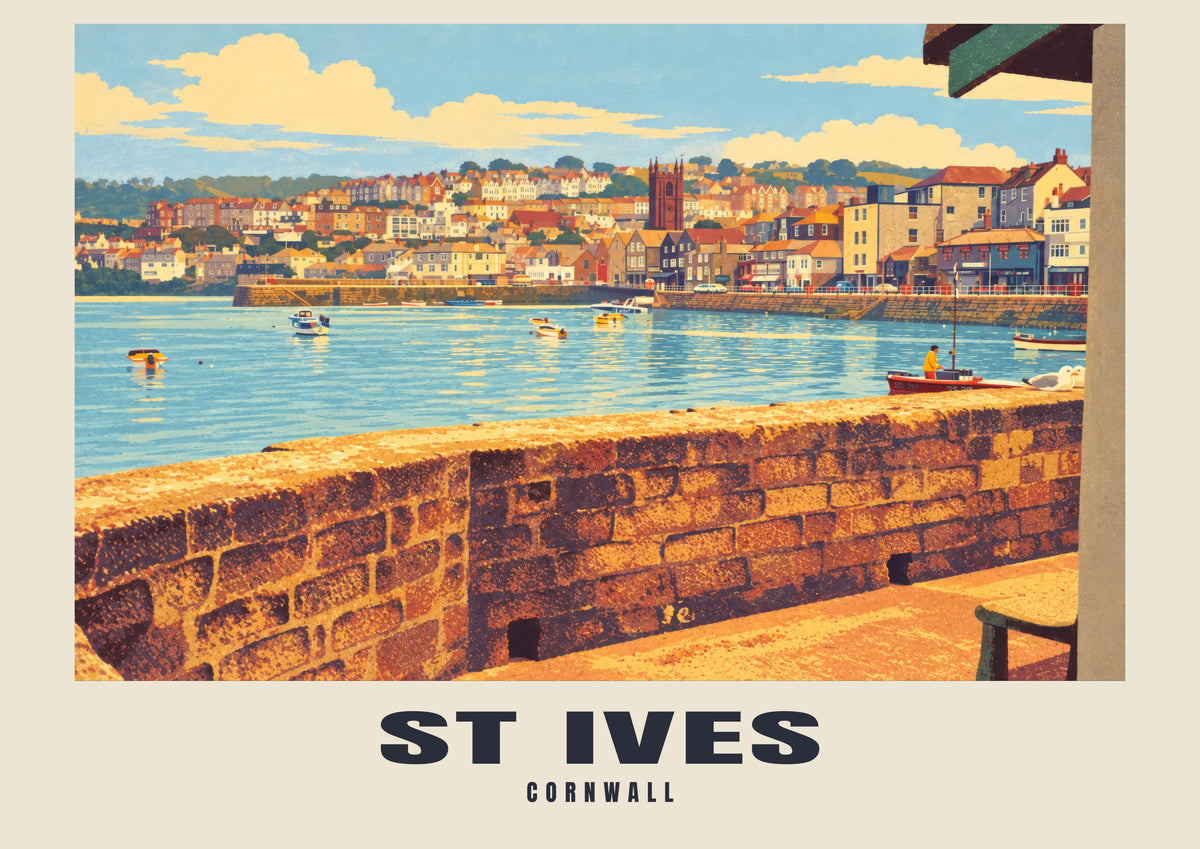 St Ives Harbour vintage-style poster