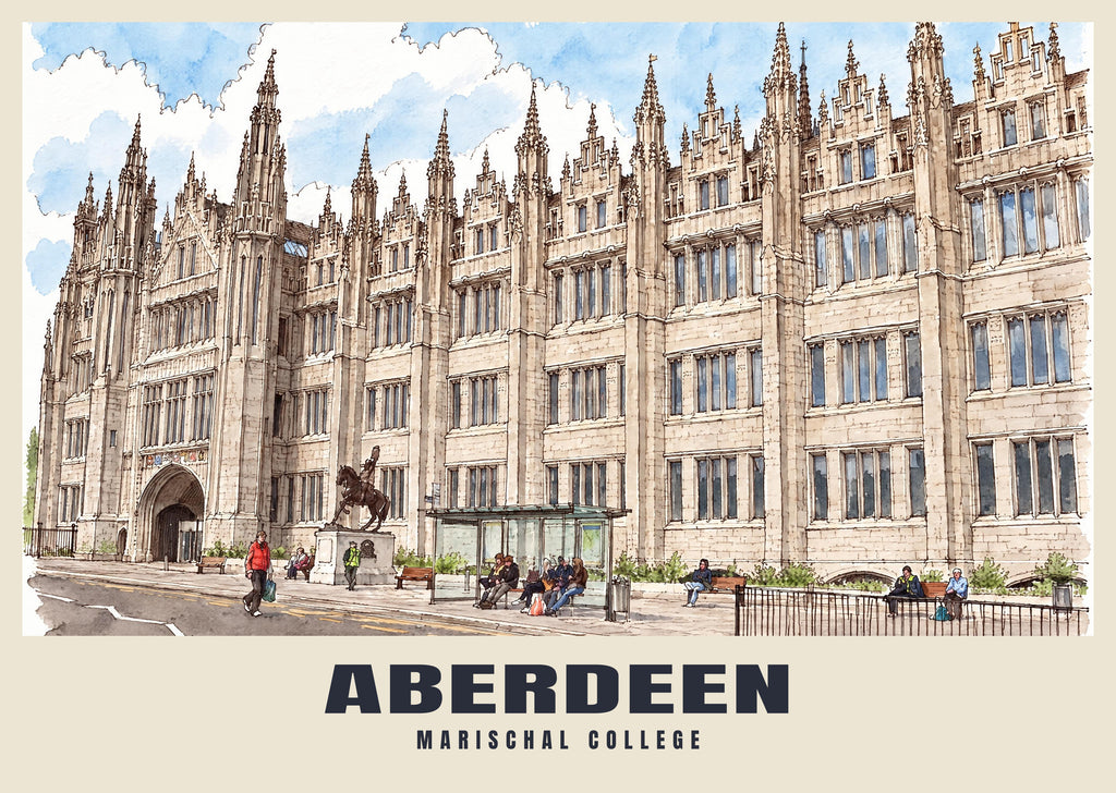 Marischal College, Aberdeen poster in the Ink & Wash style