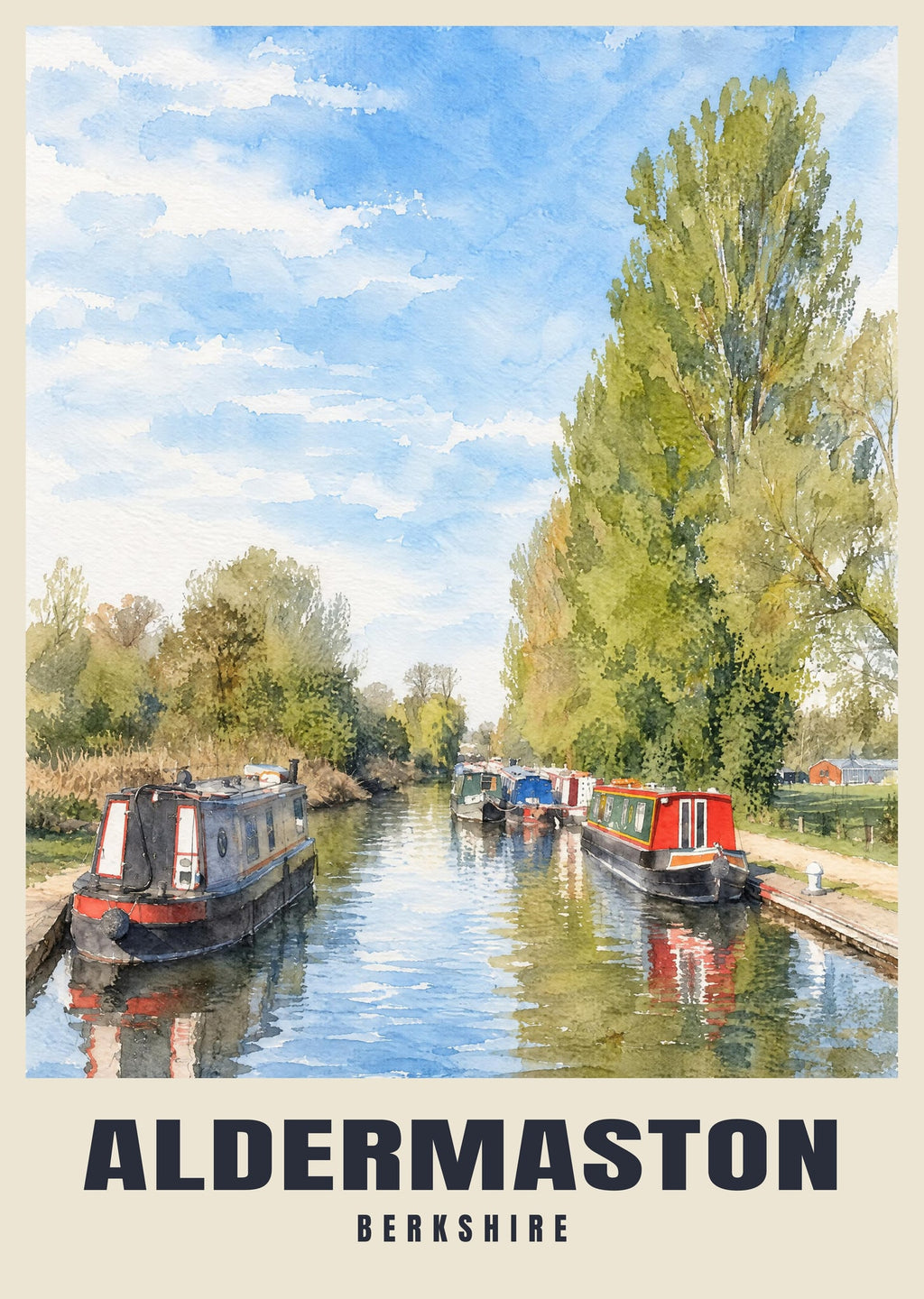 Aldermaston Wharf poster, English Watercolour style
