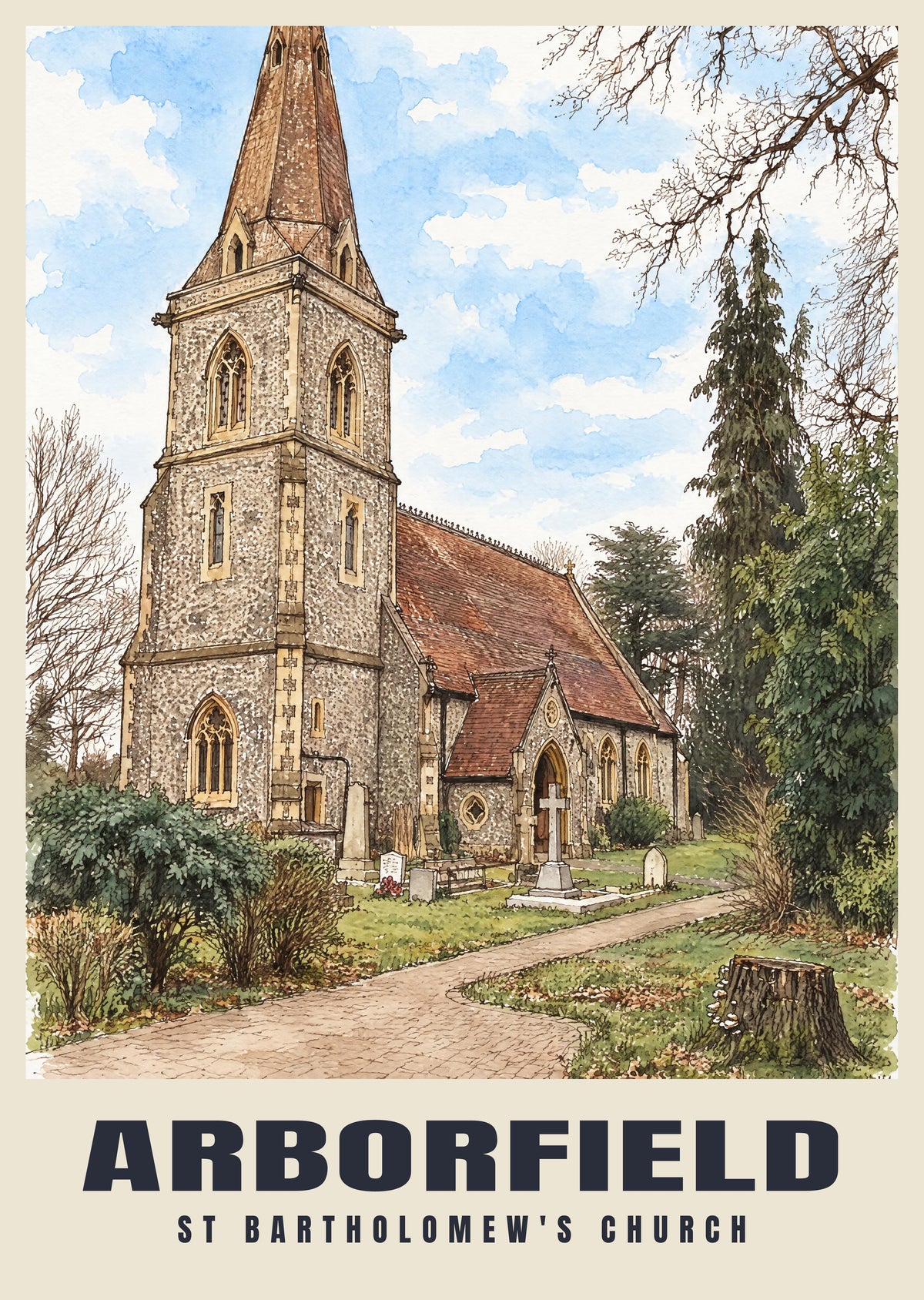 St Bartholomew's Church, Arborfield poster in the Ink & Wash style