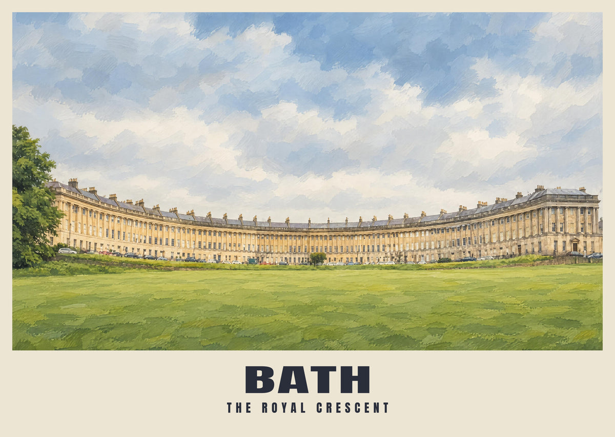 The Royal Crescent, Bath poster, British Heritage style