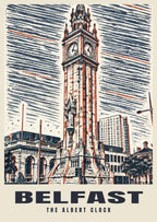 The Albert Clock, Belfast poster in the Linocut style