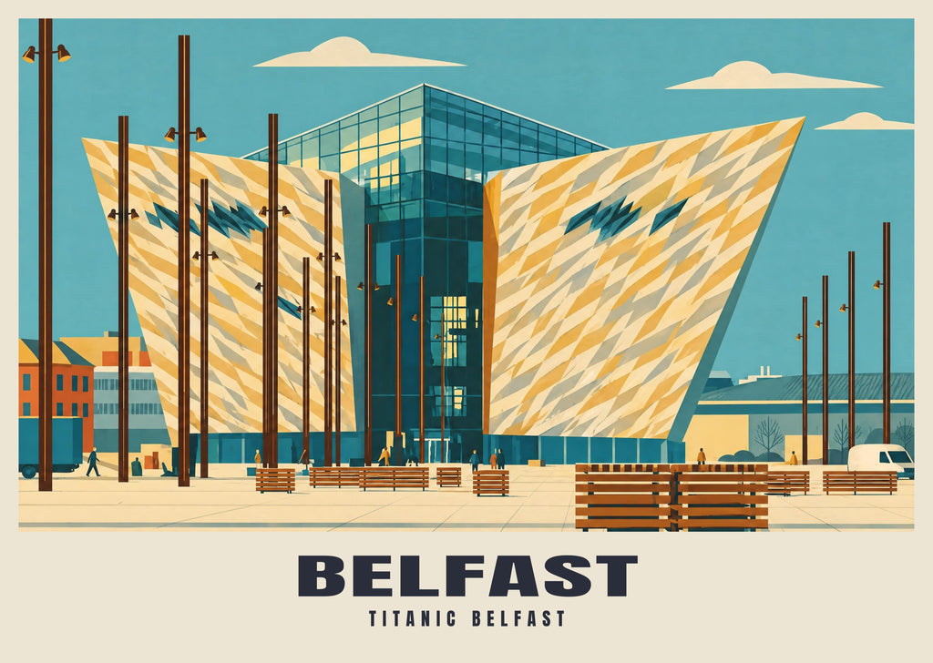Titanic Belfast poster in the Mid-Century style