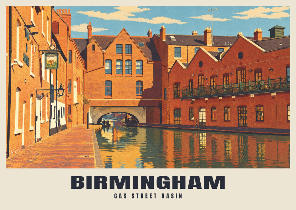 Gas Street Basin, Birmingham poster in the Retro Railway style