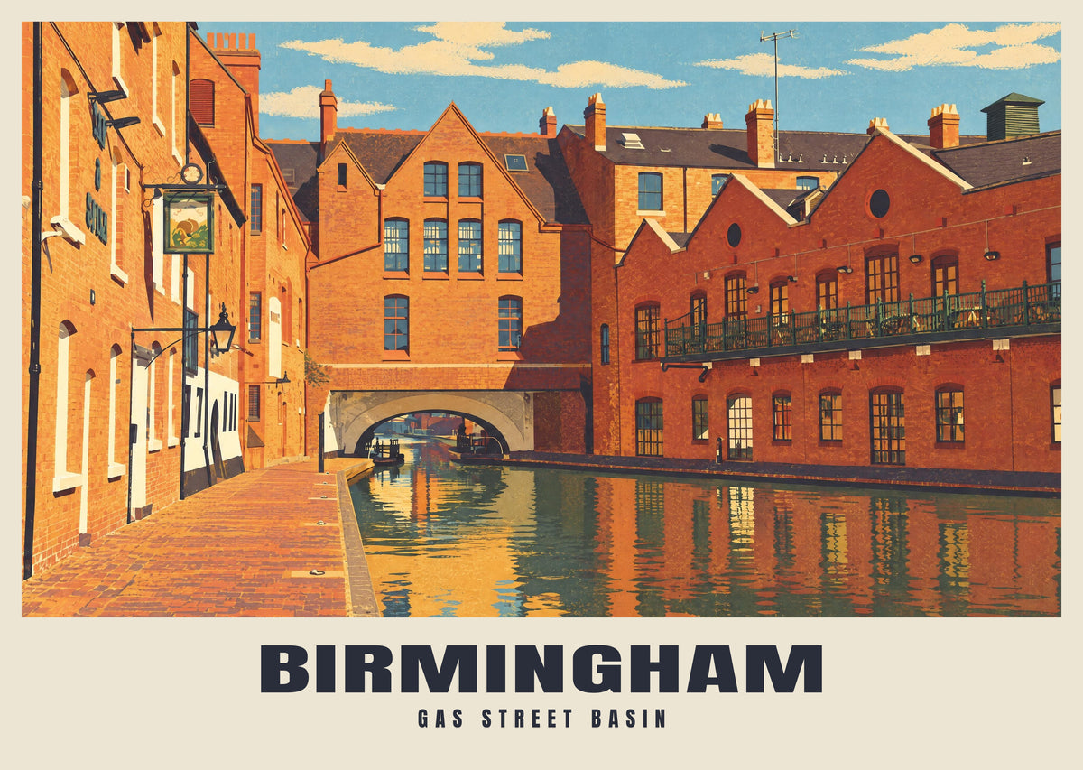 Gas Street Basin, Birmingham poster in the Retro Railway style