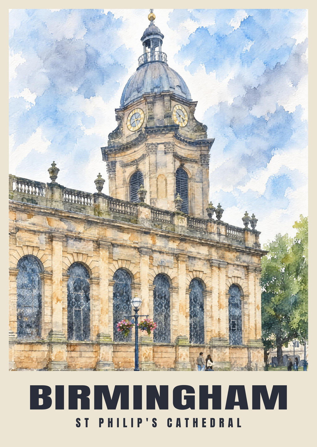 St Philip's Cathedral, Birmingham poster in the English Watercolour style