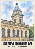 St Philip's Cathedral, Birmingham poster in the English Watercolour style