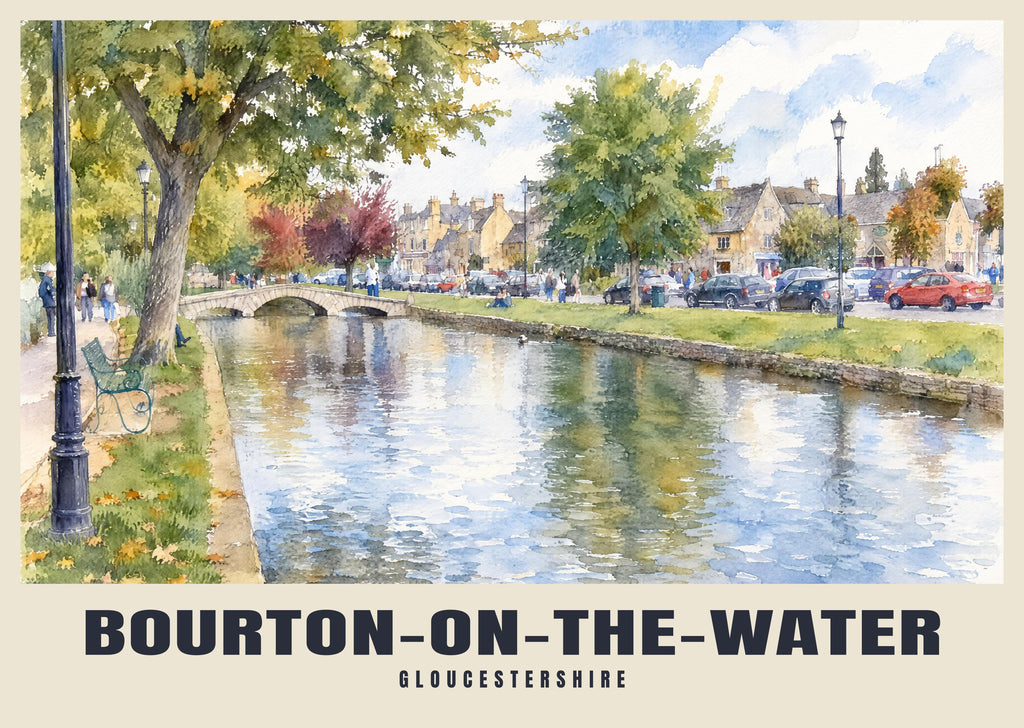 Bourton-on-the-Water poster in the English Watercolour style