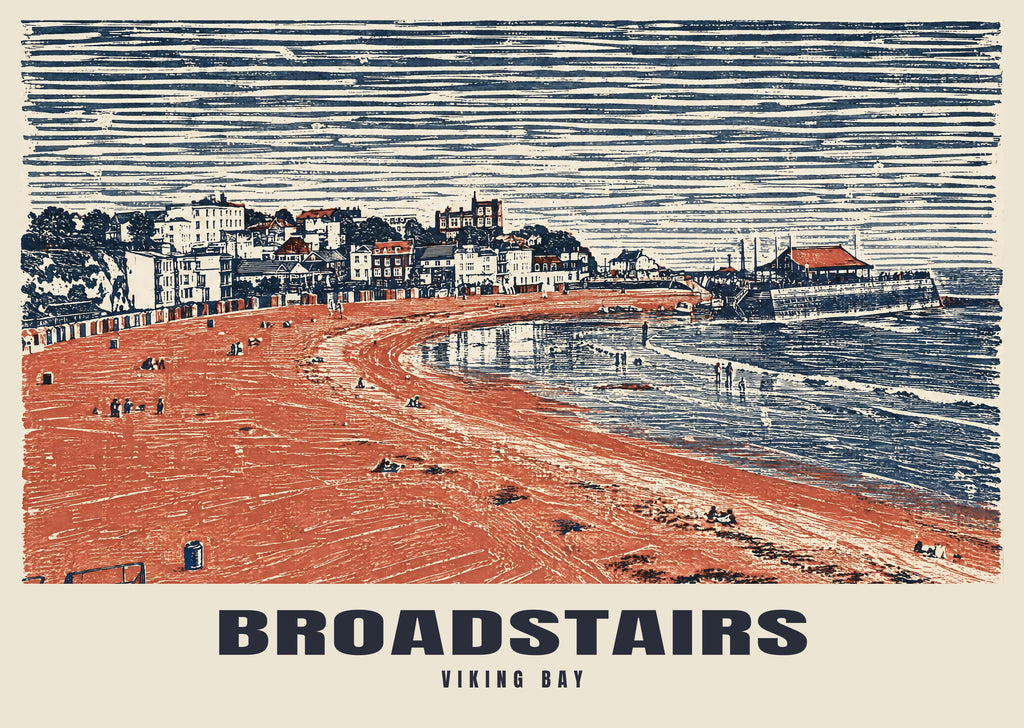 Viking Bay, Broadstairs poster in the Linocut style