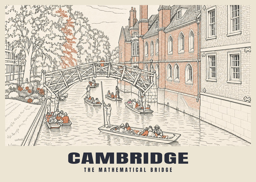 The Mathematical Bridge, Cambridge poster, Line Art style