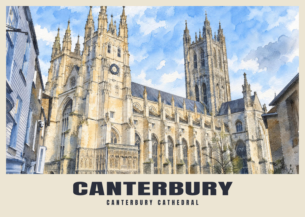 Canterbury Cathedral poster in the English Watercolour style