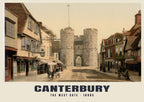 The West Gate, Canterbury, 1890s hand-coloured photochrom heritage print