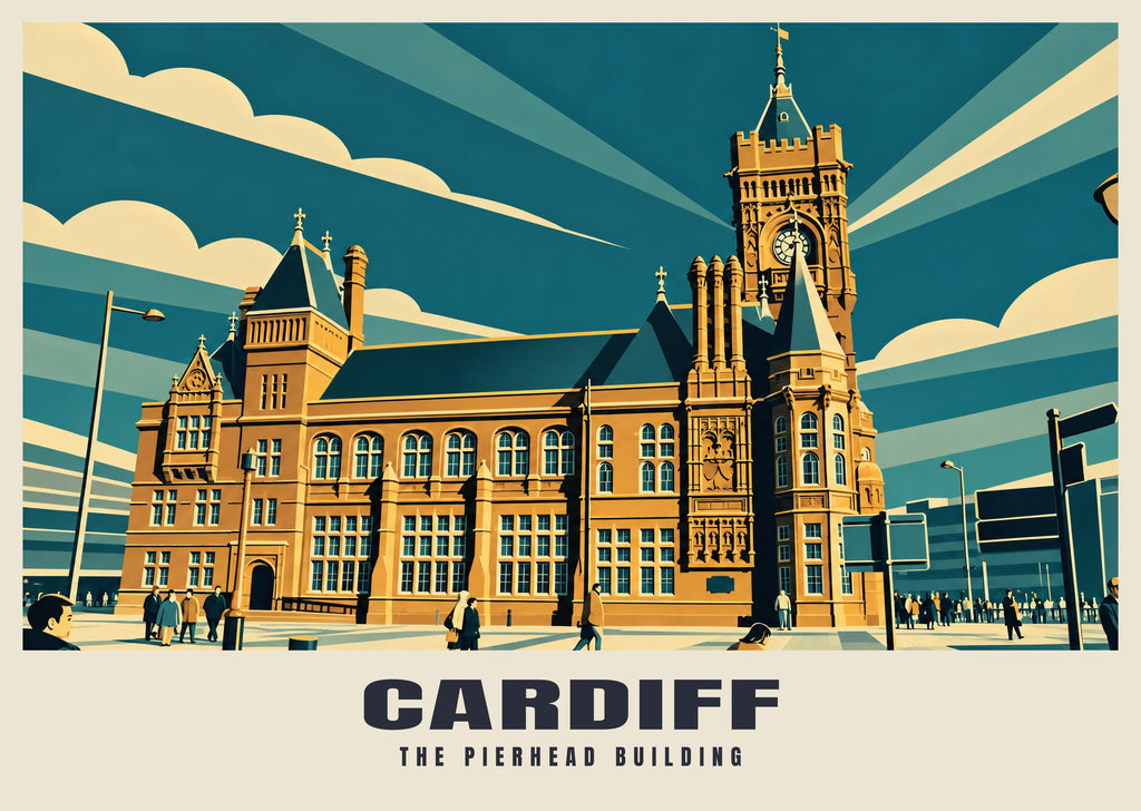 The Pierhead Building, Cardiff poster, Art Deco style
