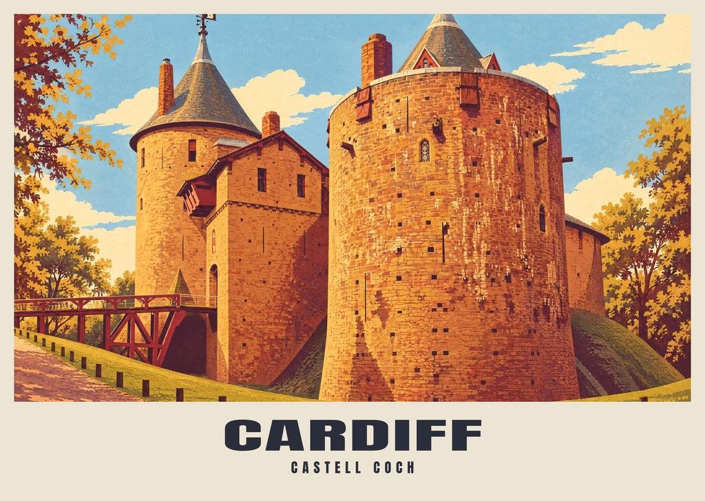 Castell Coch, Cardiff poster in the Retro Railway style