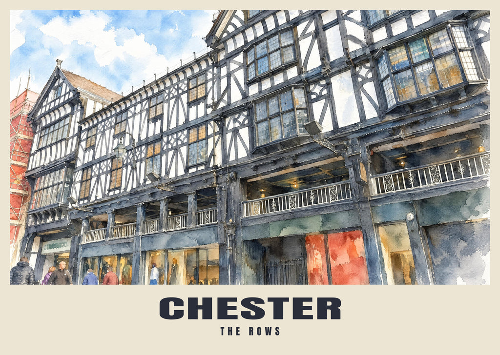 The Rows, Chester poster in the English Watercolour style
