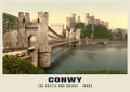 The Castle and Bridge, Conwy, 1890s hand-coloured photochrom heritage print