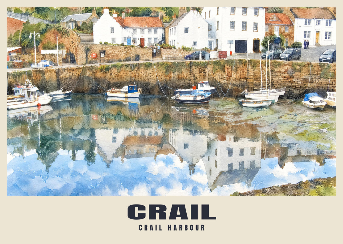 Crail Harbour poster in the English Watercolour style