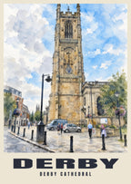 Derby Cathedral poster in the English Watercolour style