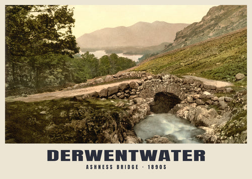 Ashness Bridge, Derwentwater, 1890s hand-coloured photochrom heritage print