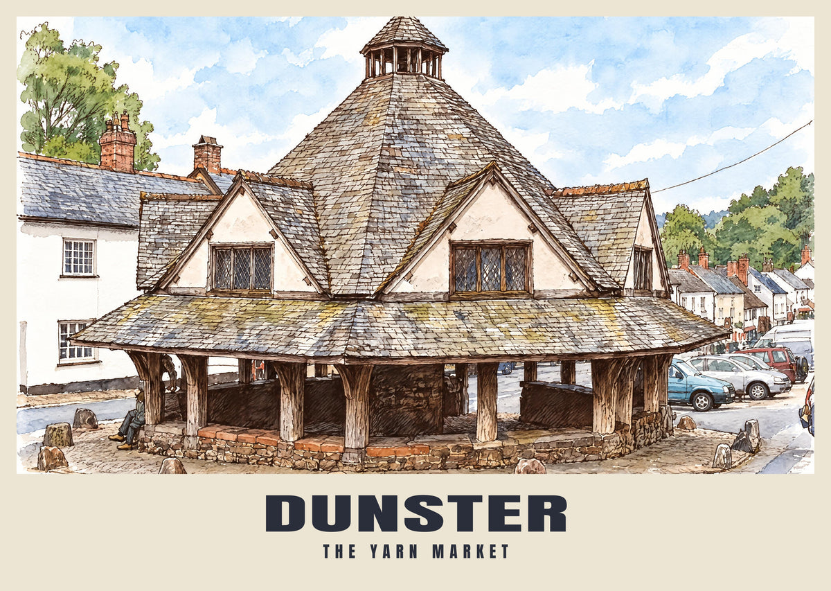 The Yarn Market, Dunster poster in the Ink & Wash style