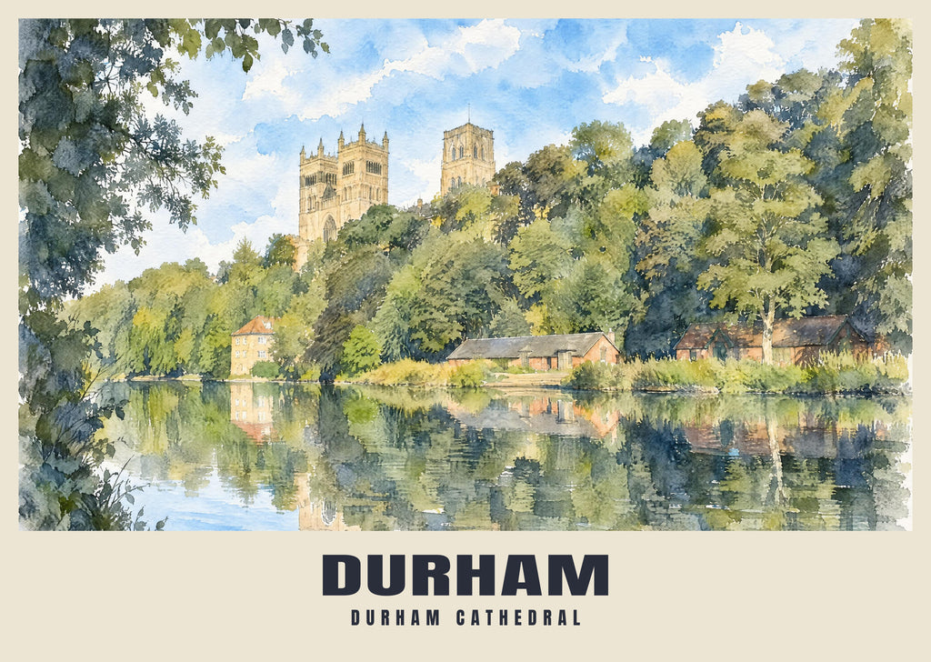 Durham Cathedral poster in the English Watercolour style