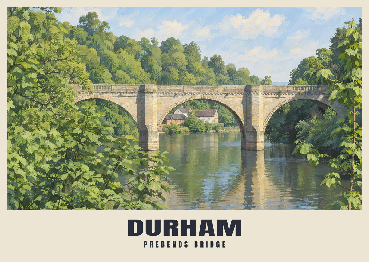 Prebends Bridge, Durham poster, British Heritage style