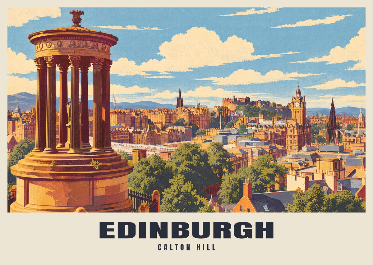 Calton Hill, Edinburgh poster in the Retro Railway style