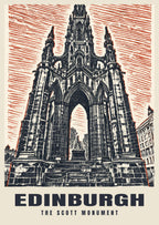 The Scott Monument, Edinburgh poster in the Linocut style