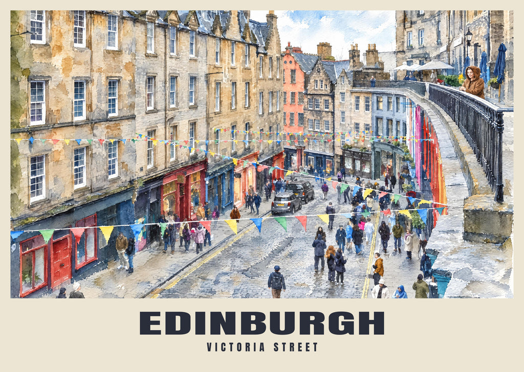 Victoria Street, Edinburgh poster, English Watercolour style