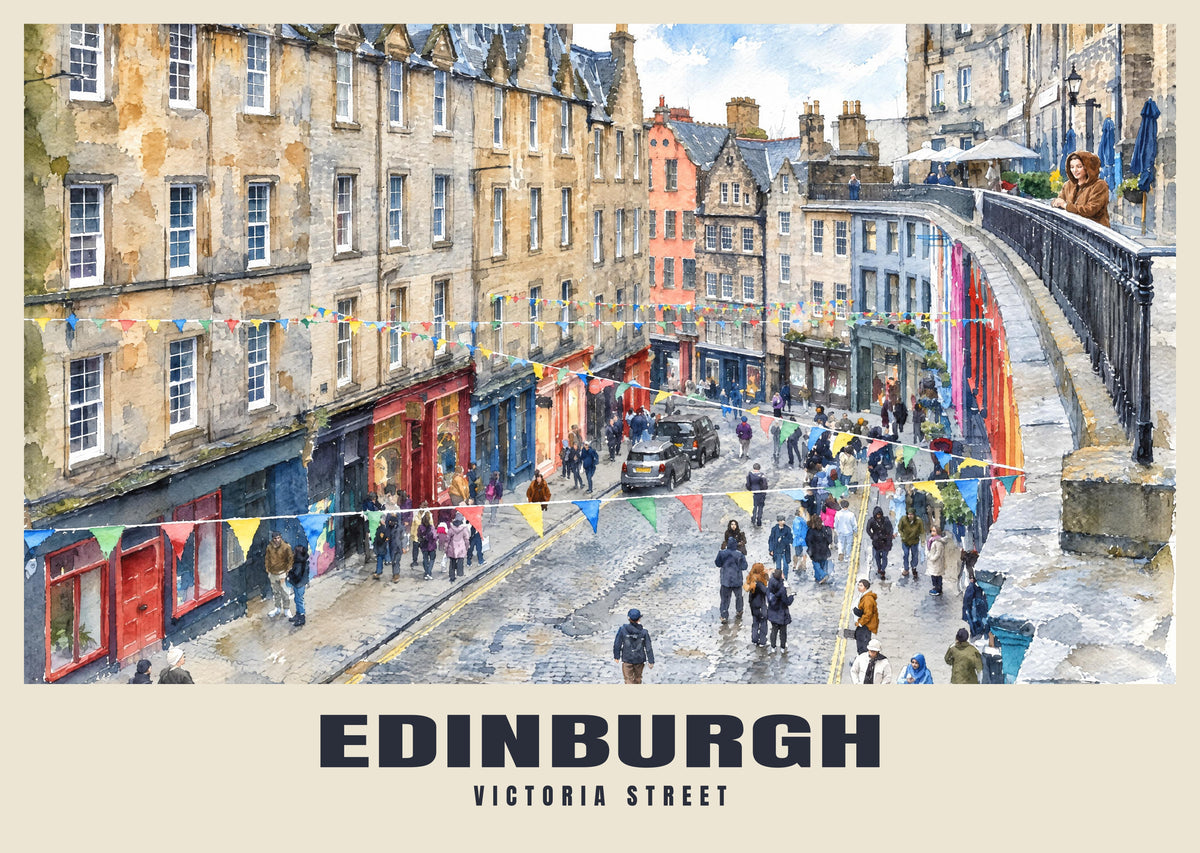 Victoria Street, Edinburgh poster, English Watercolour style