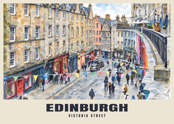 Victoria Street, Edinburgh poster in the English Watercolour style