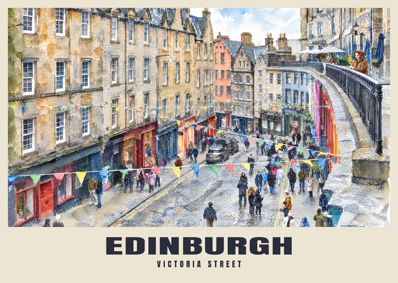 Victoria Street, Edinburgh poster in the English Watercolour style