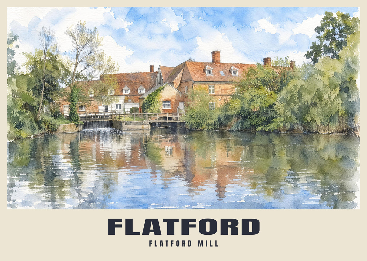 Flatford Mill poster in the English Watercolour style