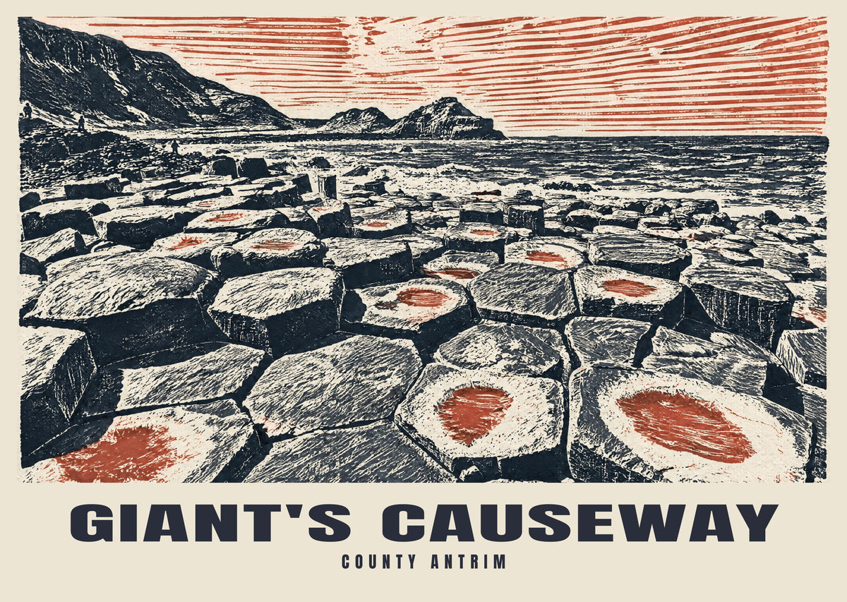 Giant's Causeway poster, Linocut style