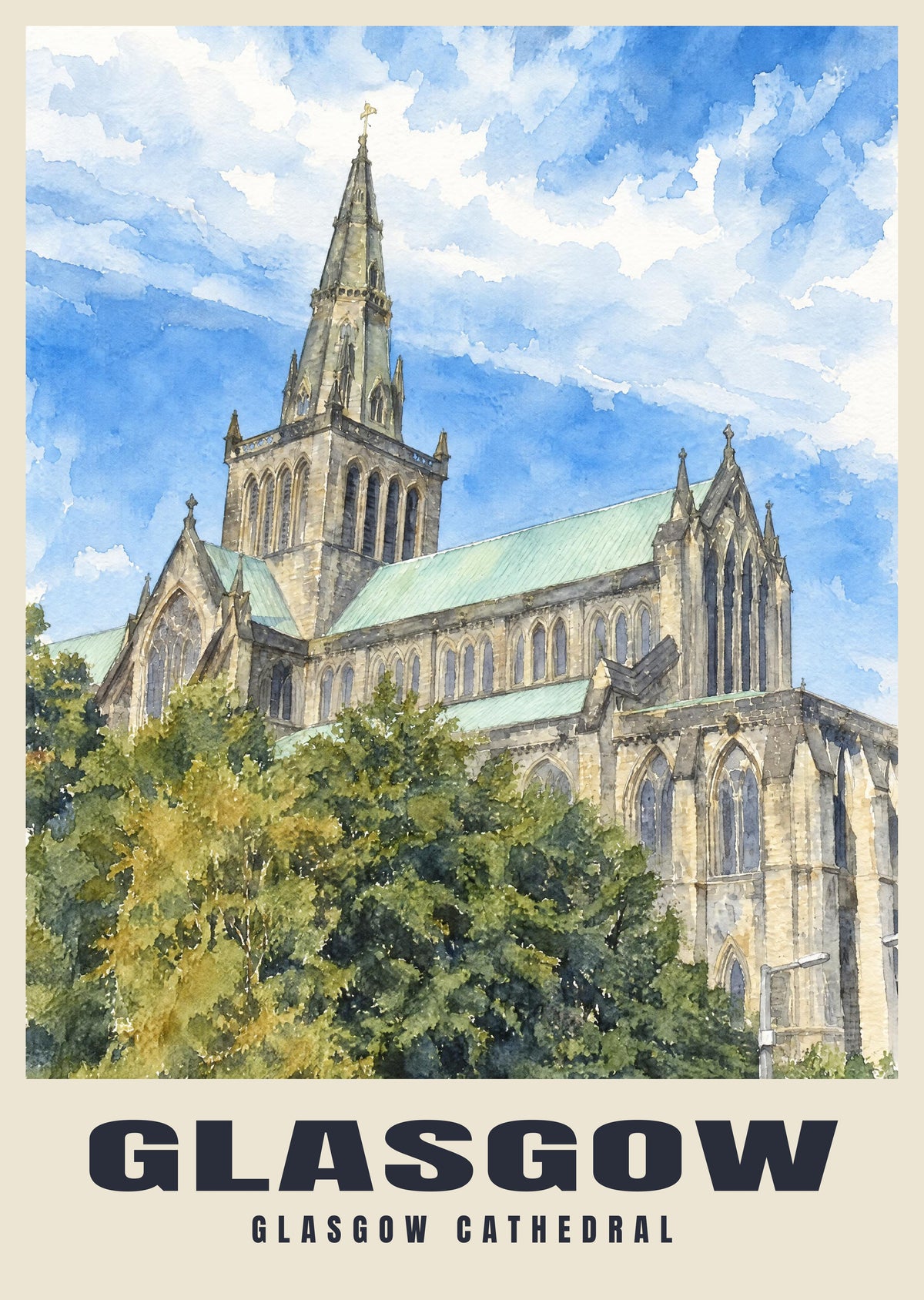Glasgow Cathedral poster in the English Watercolour style