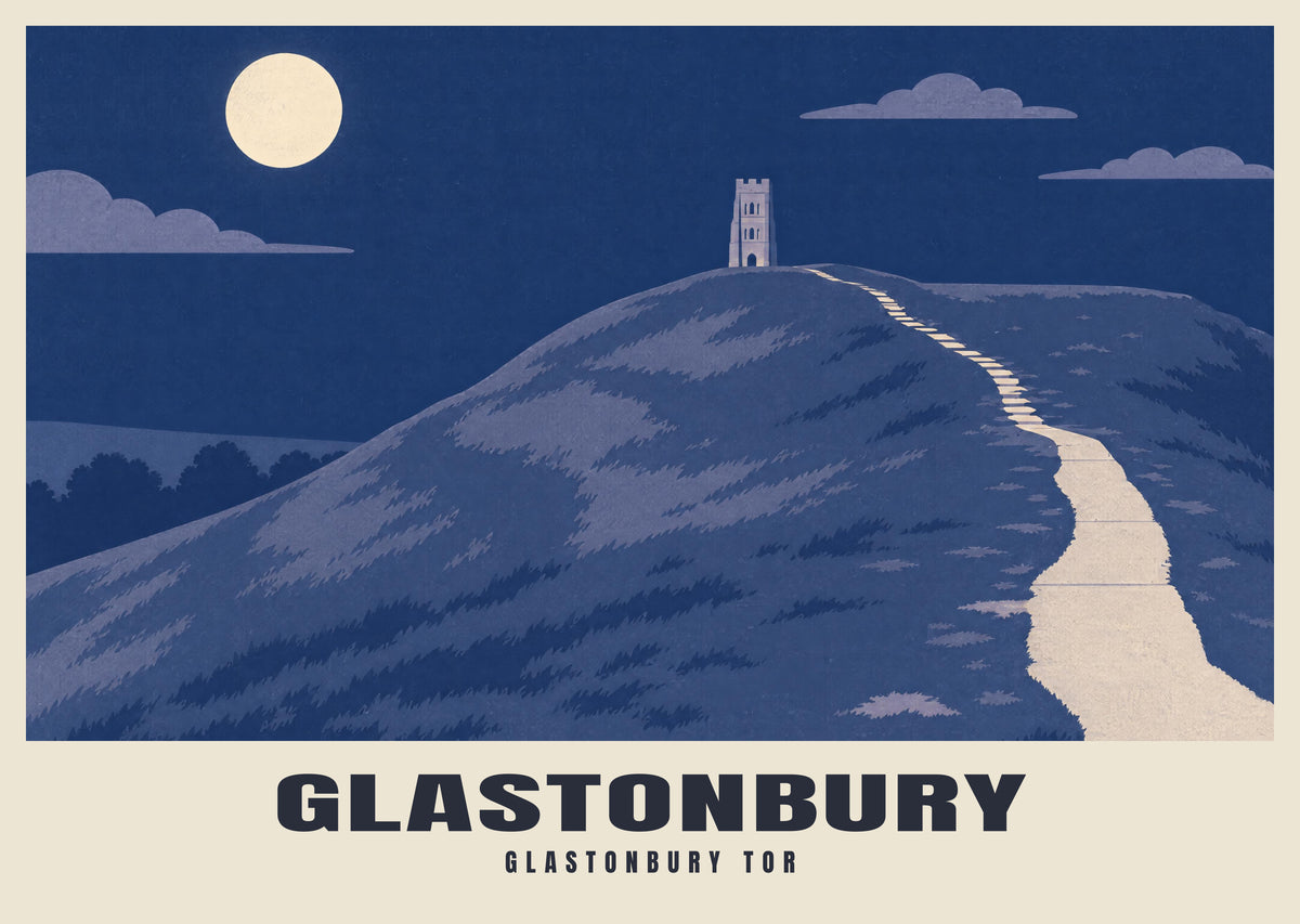 Glastonbury Tor poster, Moonlit style