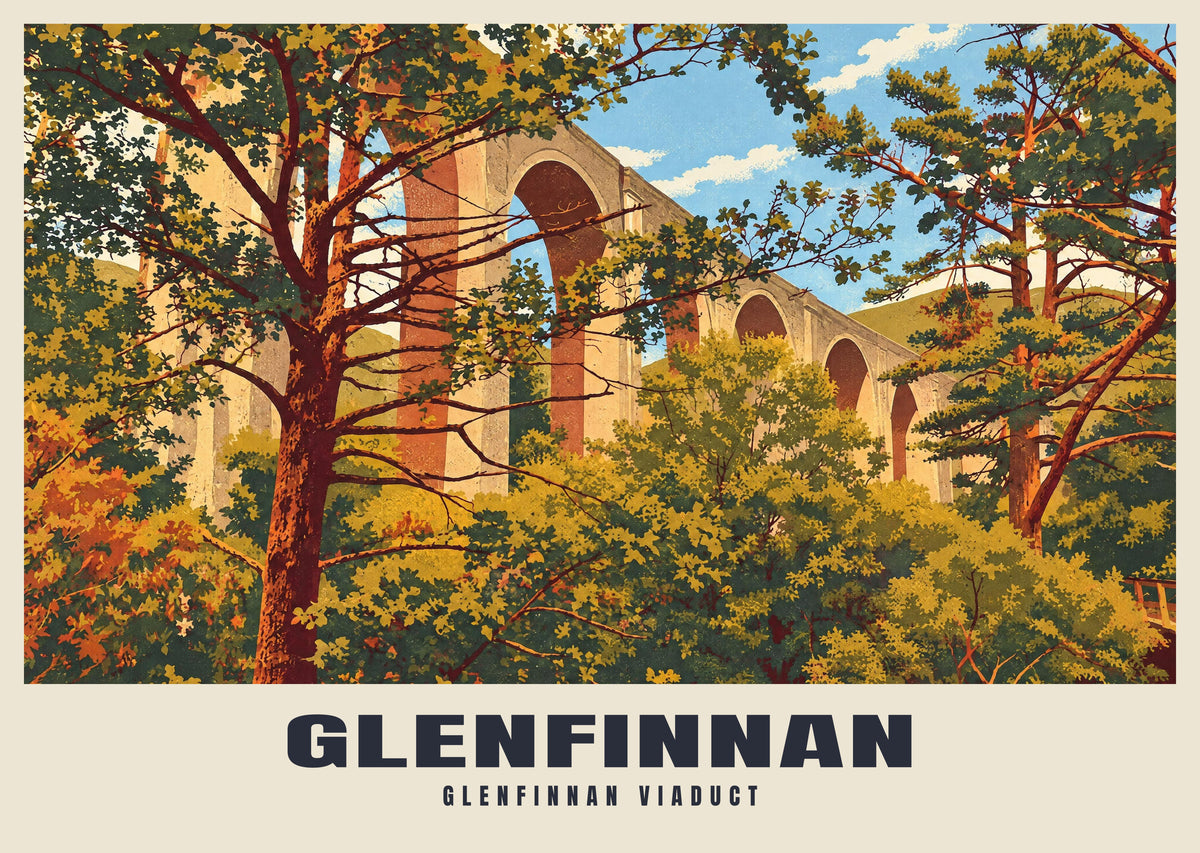 Glenfinnan Viaduct poster, Retro Railway style