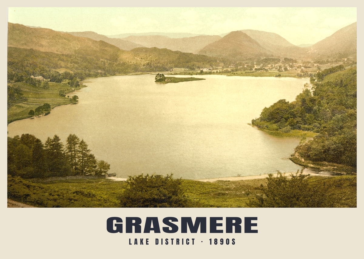 Grasmere, 1890s hand-coloured photochrom heritage print