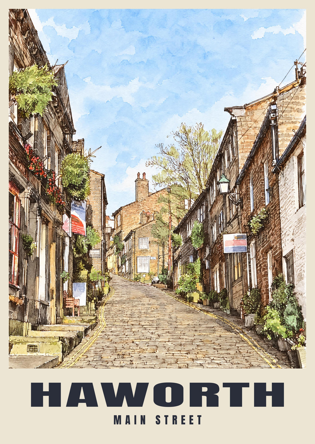 Main Street, Haworth poster in the Ink & Wash style