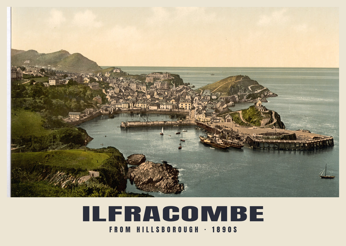 From Hillsborough, Ilfracombe, 1890s hand-coloured photochrom heritage print