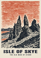 The Old Man of Storr, Isle of Skye poster in the Linocut style