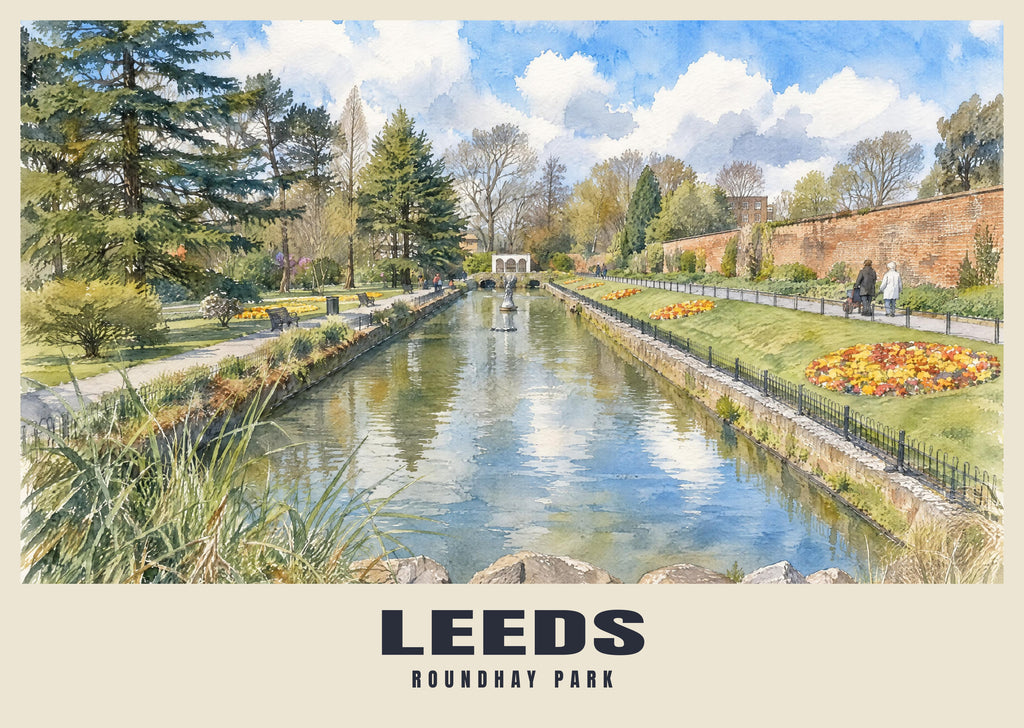 Roundhay Park, Leeds poster in the English Watercolour style