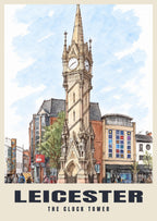 The Clock Tower, Leicester poster in the Ink & Wash style