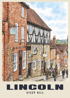 Steep Hill, Lincoln poster in the Ink & Wash style