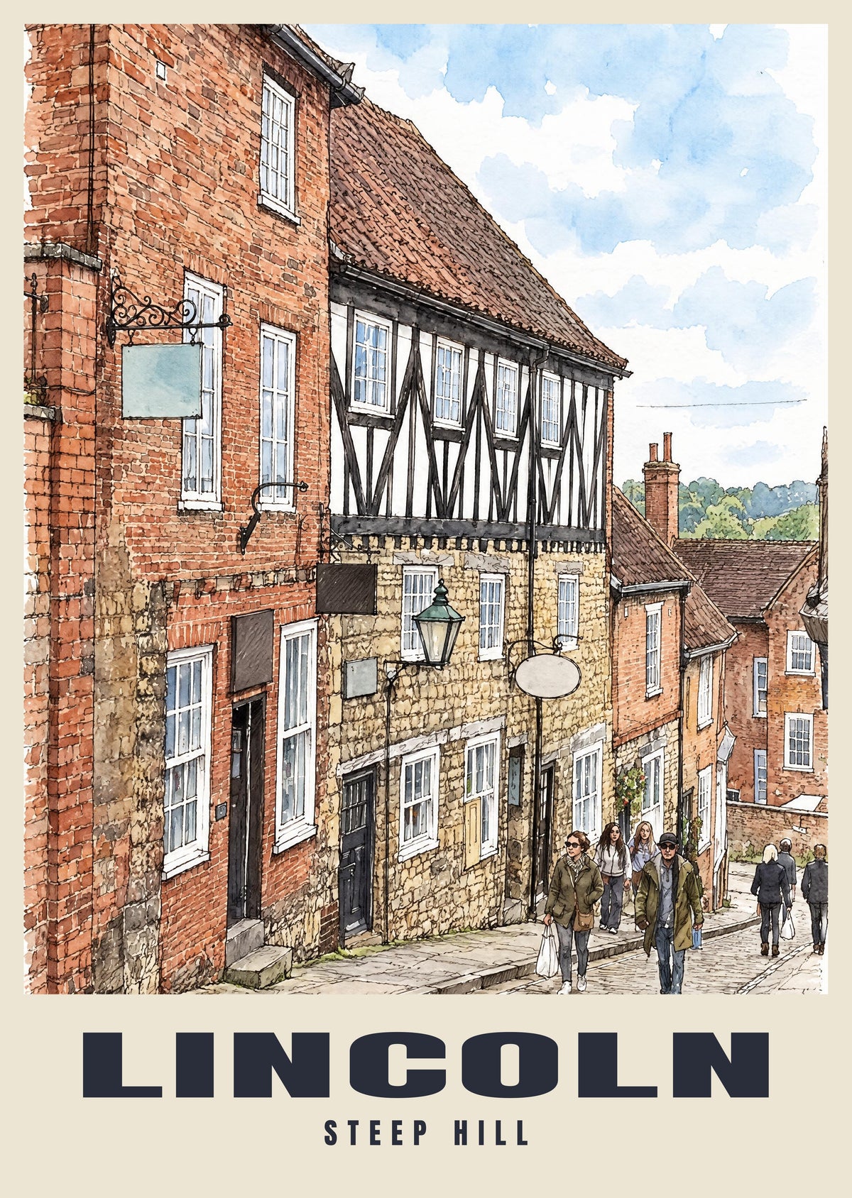 Steep Hill, Lincoln poster in the Ink & Wash style