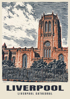 Liverpool Cathedral poster in the Linocut style