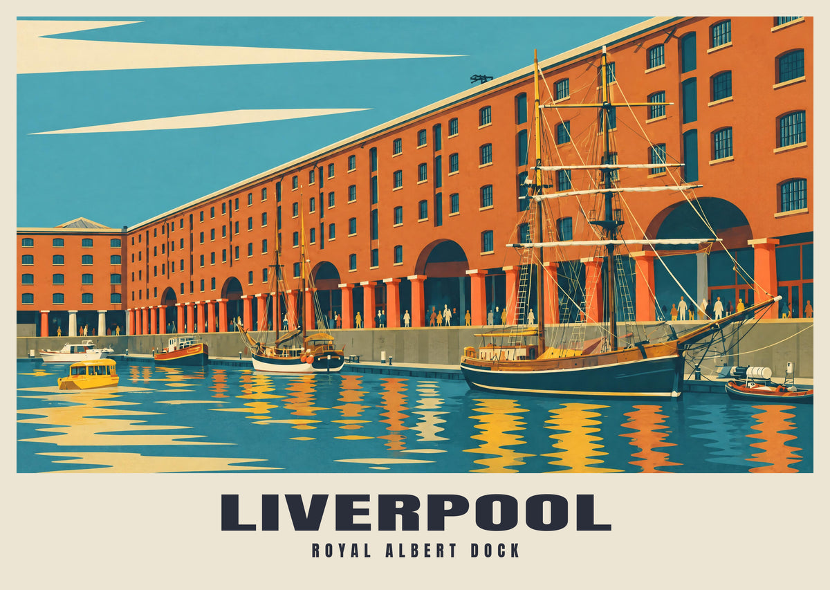 The Royal Albert Dock, Liverpool poster in the Mid-Century style
