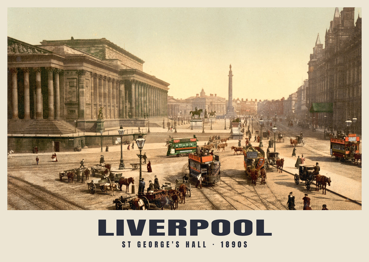 St George's Hall, Liverpool, 1890s hand-coloured photochrom heritage print