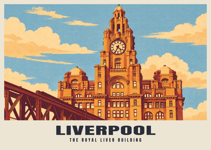 The Royal Liver Building, Liverpool poster in the Retro Railway style