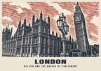 Big Ben and the Houses of Parliament, London poster in the Linocut style